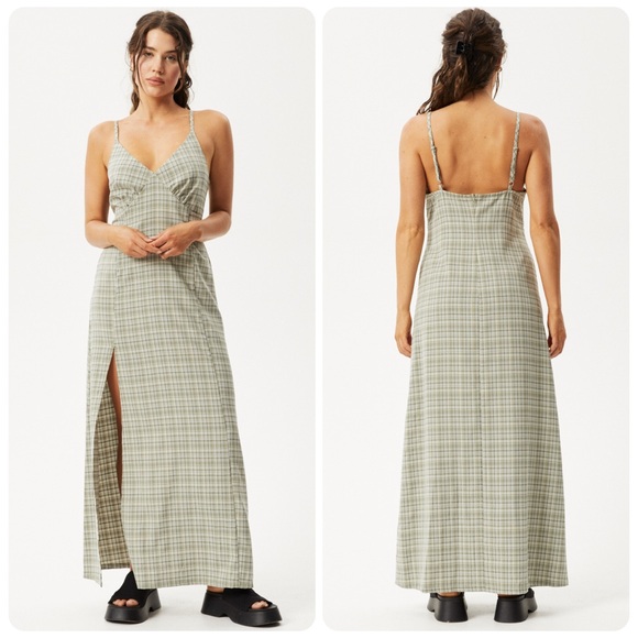 Afends Dresses & Skirts - Afends Willow Check V-Neck Maxi Dress in Military Check | Size Small